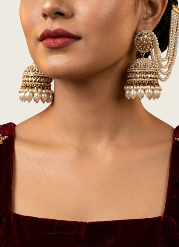 Kundan Earrings with Sahara Patti, best place to buy kundan jewellery Perth