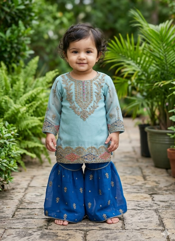 Baby Chiffon Sharara Set with Mirror &amp; Sequin Work