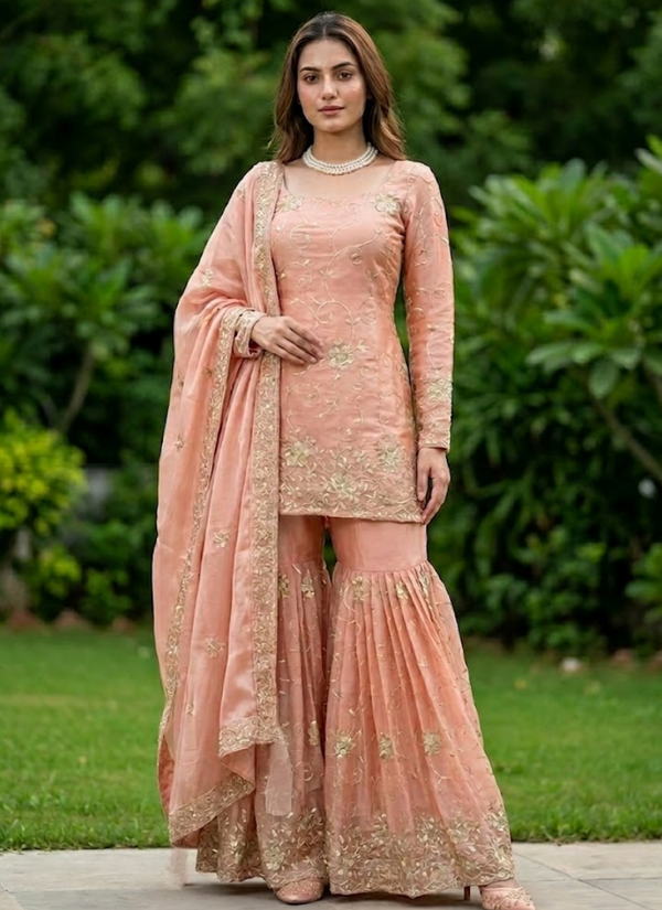 JMC Silk Sharara Set with Embroidered Dupatta