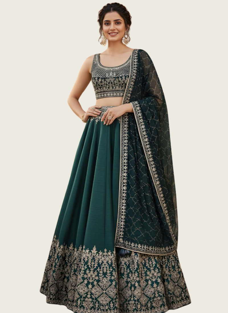 Tapeta Silk Lehenga Choli with Zari Embroidery + Faux Georgette Dupatta