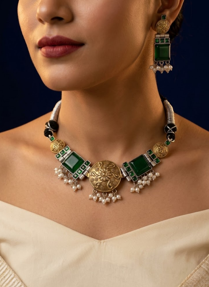 Daksha Dual Tone Necklace Set, designer jewlery online Australia
