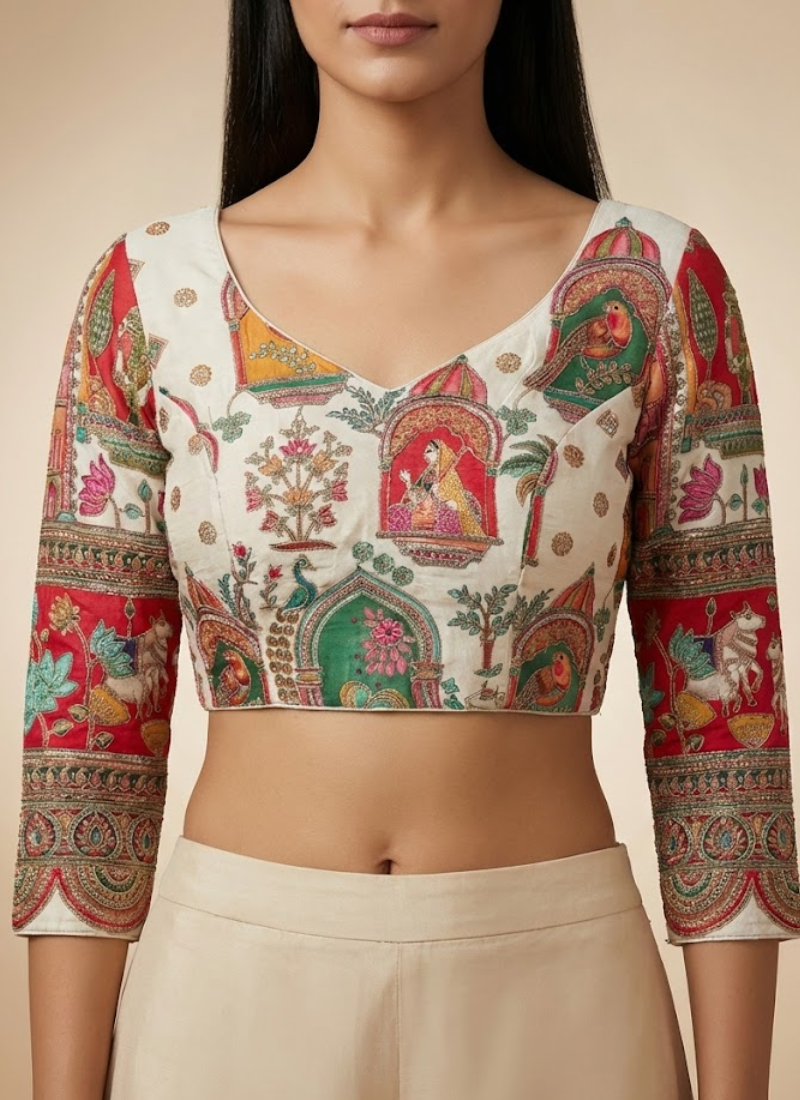 Exclusive Wedding Blouse in Pure Crepe with 3/4 Sleeves