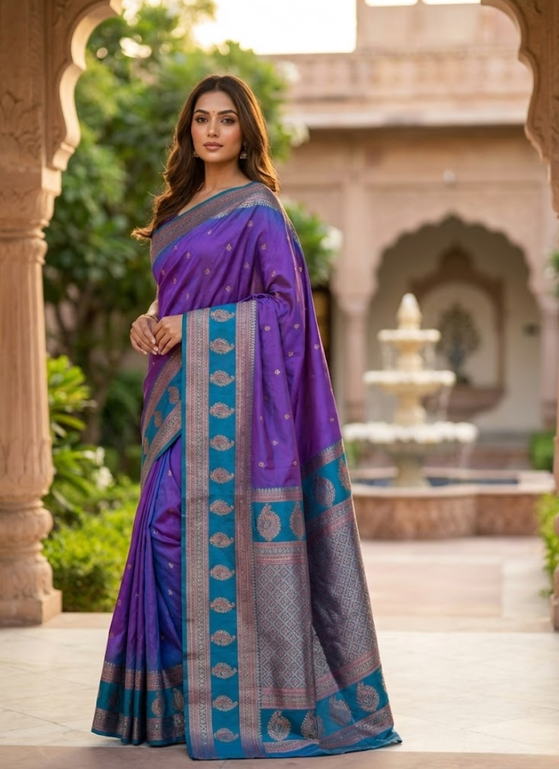 Semi Ikkat Kanchi Saree – Elegant Weave