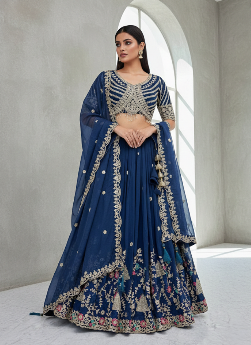 Vichitra Lehenga Choli with Sequin &amp; Cording Work