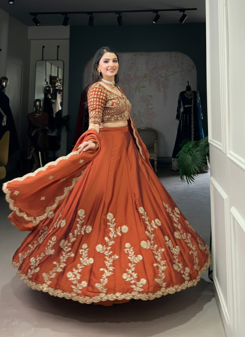 Premium Net Lehenga with Sequins Embroidery & Dupatta – Semi Stitched