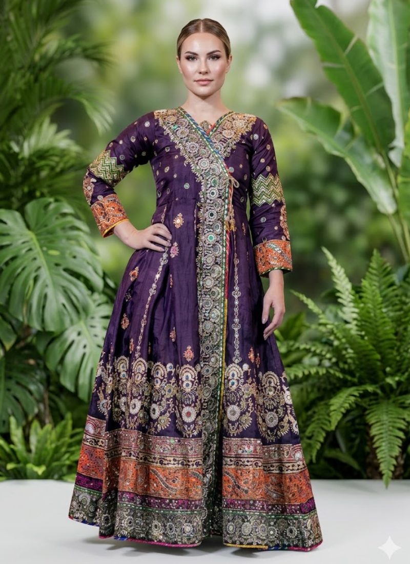 Pakistani Raw Silk Anarkali with Embroidery