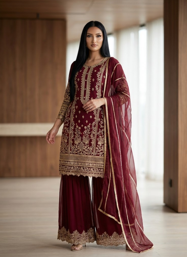 Faux Georgette Palazzo Suit with Sequins Embroidery + Dupatta Australia