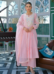 Flex Butti Cotton Pink Punjabi Suit with Embroidery & Kota Dupatta (Sizes S–XXL) 3