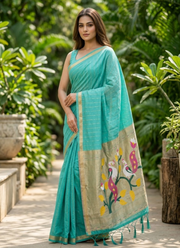 Cotton Paithani Saree – Zari Buttis & Pallu with Blouse 2