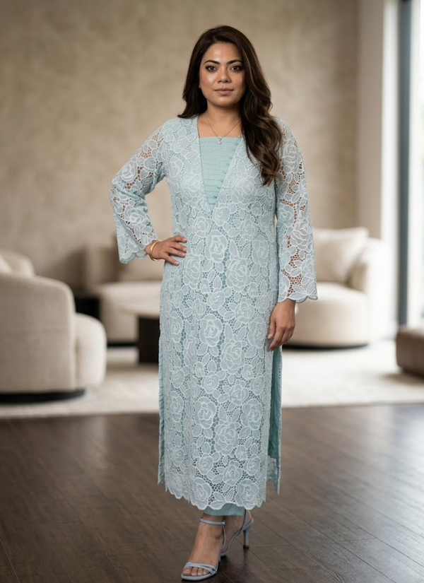 Light Pest Silk Chikankari Co‑Ord Set with Divider Bottom