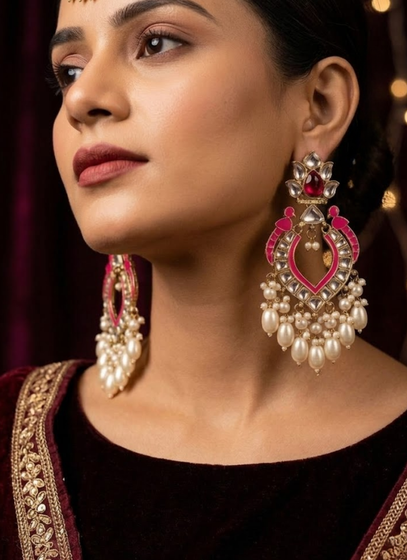 Bhavika Kundan Hanging Earrings - View 2
