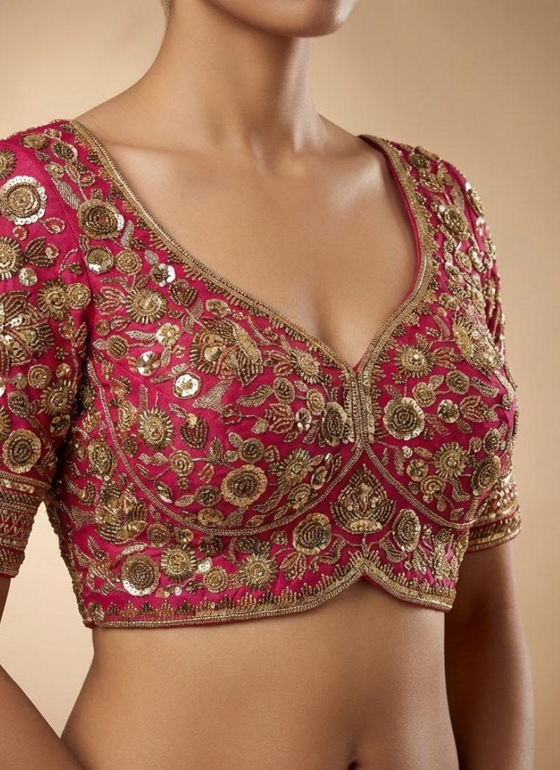 Heavy Jari & Beads Work Pure Roman Silk Blouse Australia