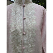 Light Pink Winter Kashmiri Long Coat for Women – Silk with Embroidery 7