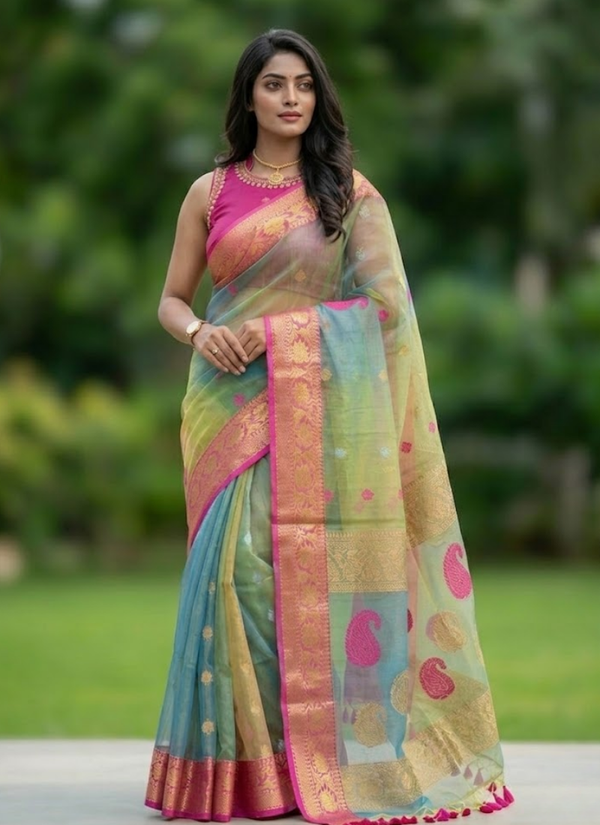 Pure Resham Muslin Banarasi Saree with Blouse