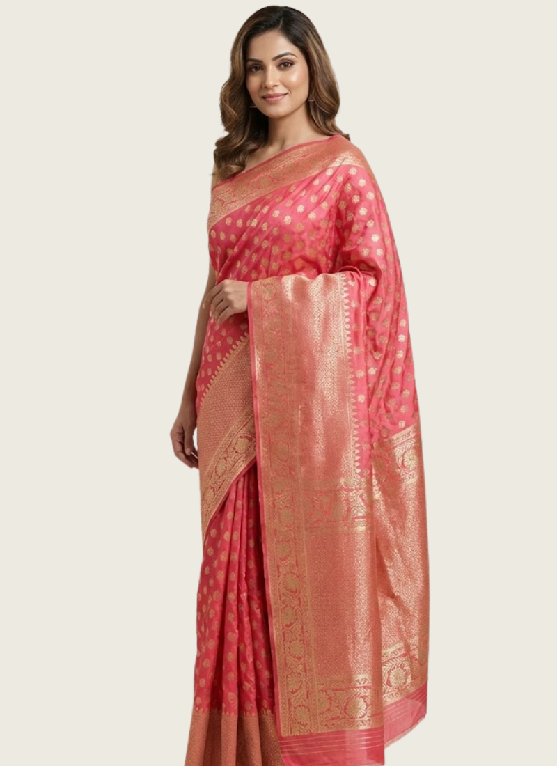 Red Banarasi Katan Silk Bridal Saree with Blouse Piece