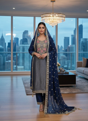 Jacquard Banarasi Salwar Suit – Hand Embroidery & Chiffon Dupatta 1