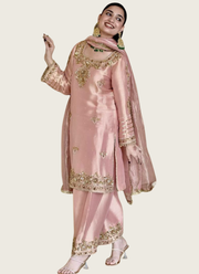 Natural Silk Palazzo Suit with Sequins & Pearl Moti Hand Work + Dupatta 2