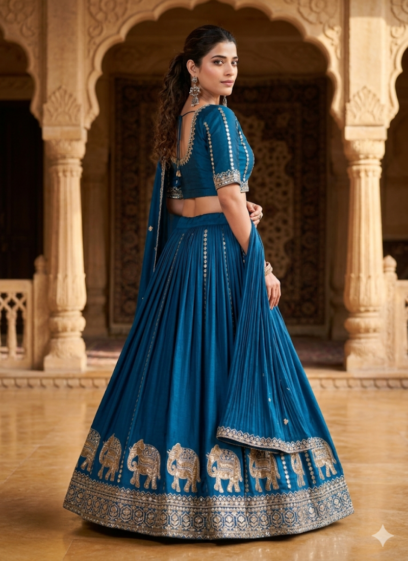 Vichitra Lehenga Choli with Sequin Embroidery - View 1