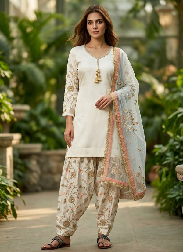 Glass Satin Palazzo Set with Organza Dupatta