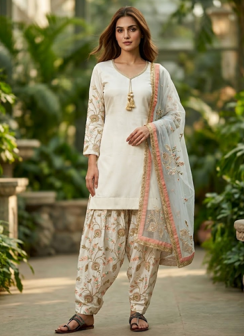 Glass Satin Palazzo Set with Organza Dupatta - View 4