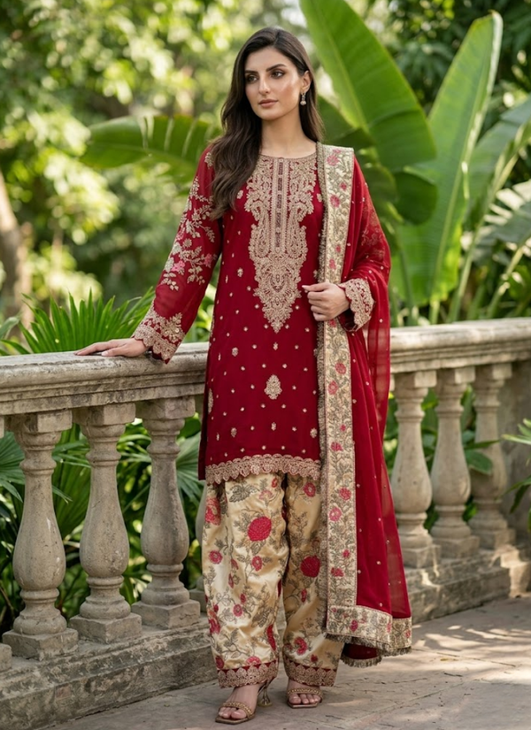 Georgette Patiyala Set with Mirror Embroidery
