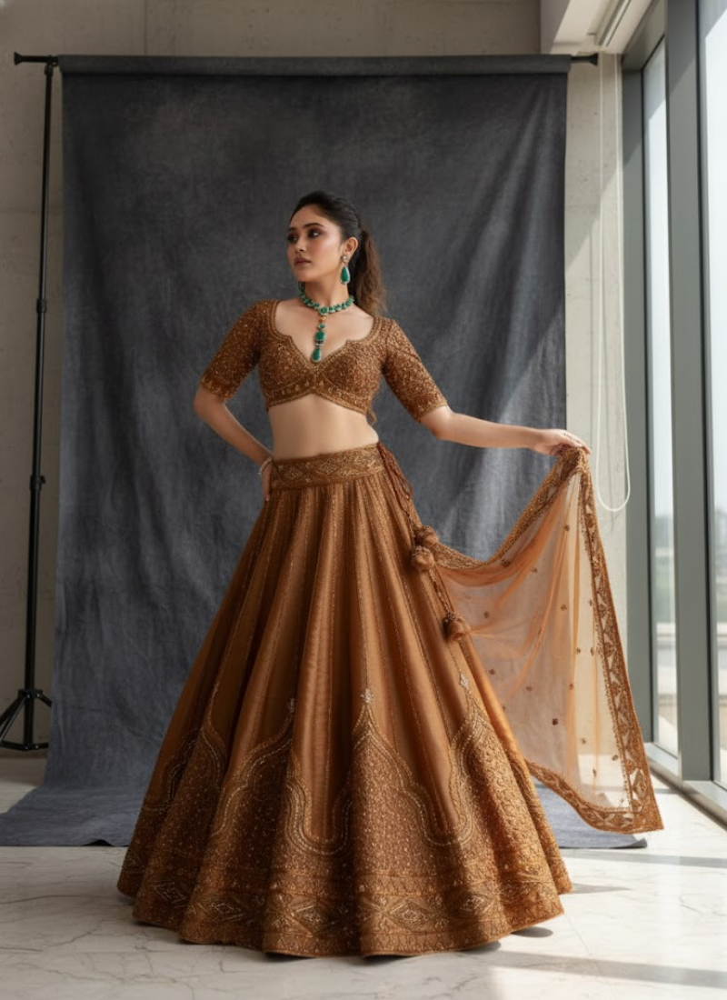 Satin Silk Lehenga Choli with Sequin &amp; Dori Work