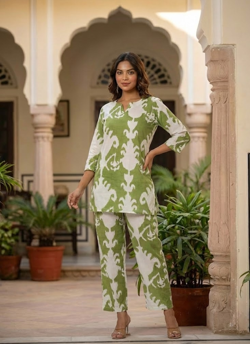 Women’s Green Printed Salwar Kamiz Co-Ord Set Australia