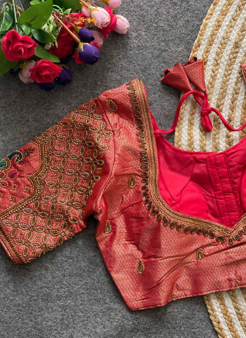 Banarasi Jacquard Silk Blouse with Heavy Handwork