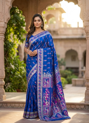 Royal Blue Sharnachura Silk Saree – Zari Work with Blouse Piece 2