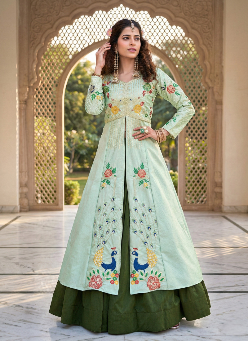 Satin Silk Lehenga Choli with Sequin Embroidery Australia