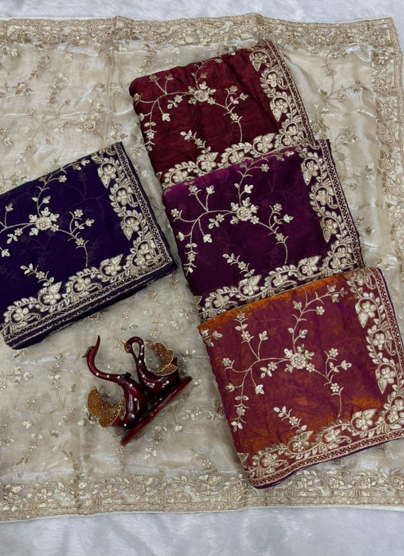 Space Silk Saree – Sequin & Zari Embroidery with Matching Blouse