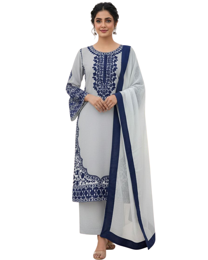 Fox Georgette Salwar Suit – Embroidery Work with Plazzo & Dupatta