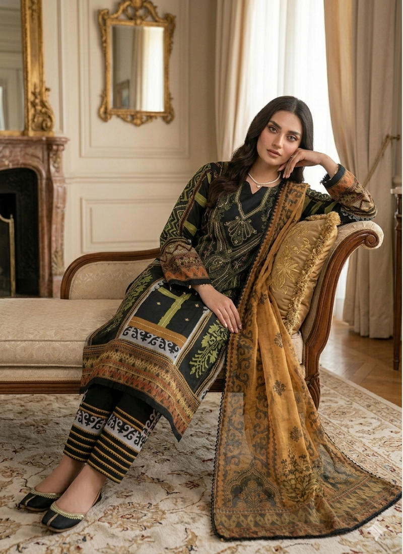 Black Organza Salwar Suit with Satin Inner - View 2