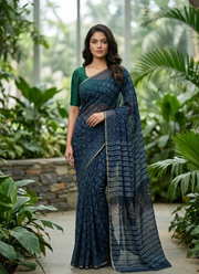 Vegetable Dye Double Diamond Chiffon Saree, Traditional Indian Designer Saree Australia 2