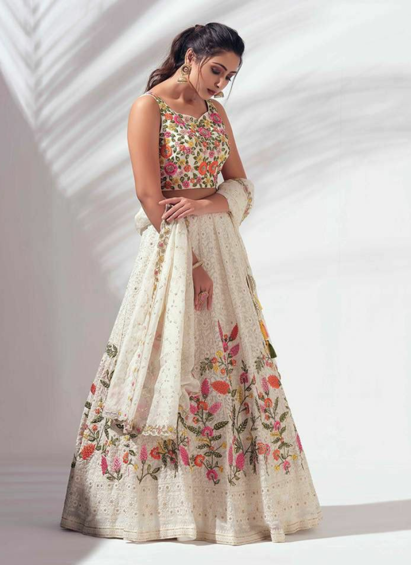 Faux Georgette Lehenga Choli with Sequin Dupatta