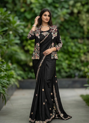 Party Jacket Saree – Heavy Crepe Satin Embroidery, Indian Party Wear Saree Online Shop Australia 2