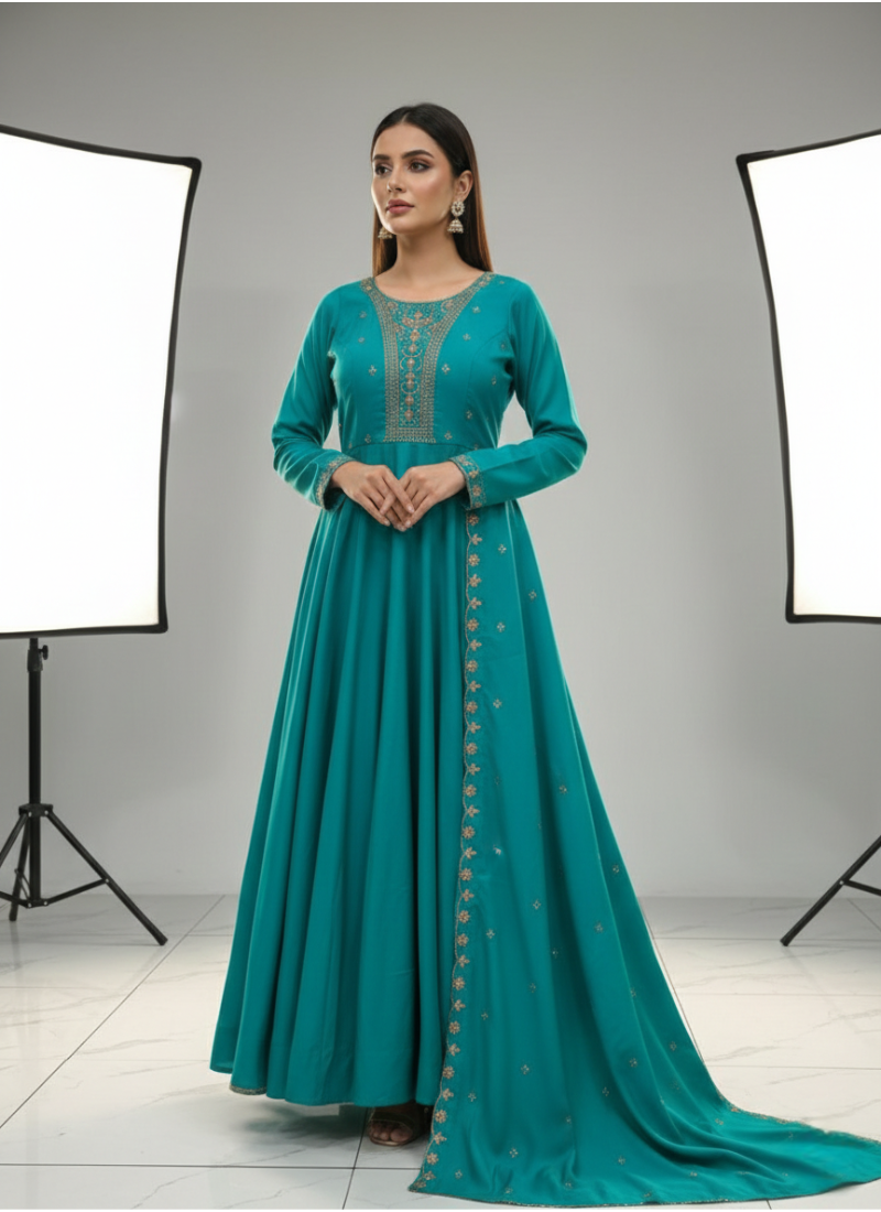 Luxury Chanderi Silk Anarkali with Dupatta