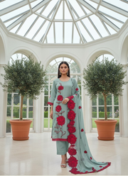 Blue Silk Organza Salwar Kameez with Floral Embroidery Dupatta 7