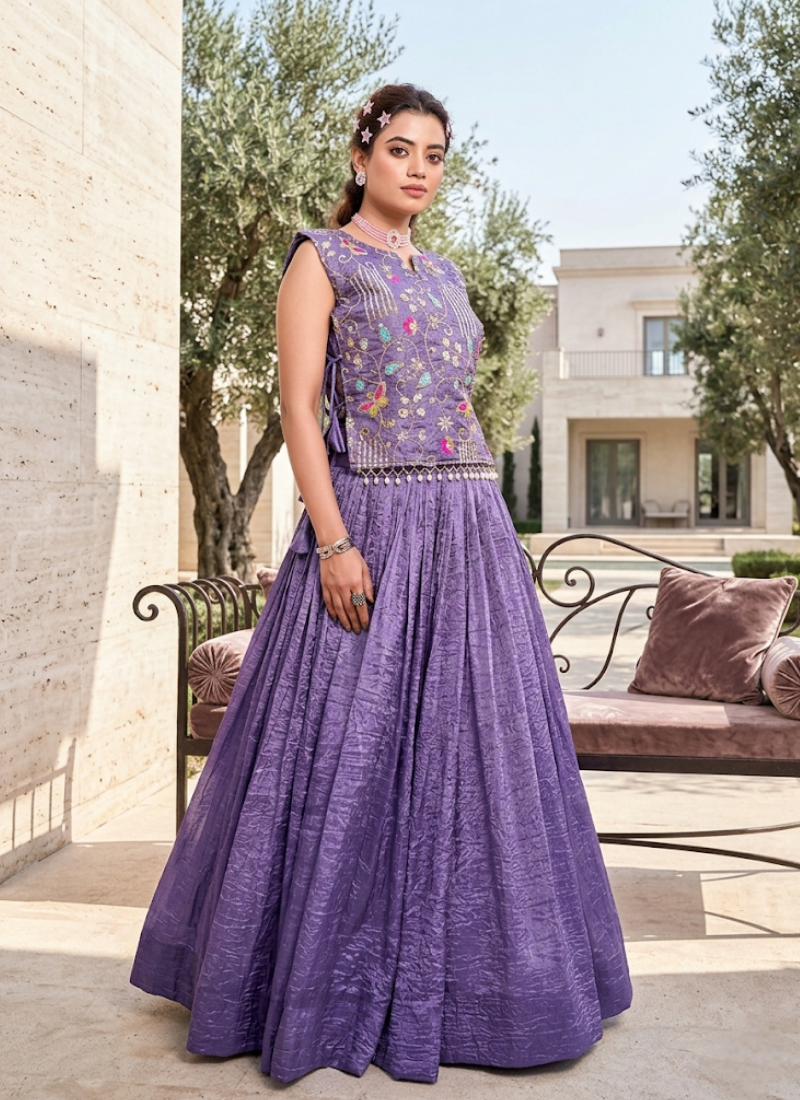 Gold Crush Lehenga Choli with Embroidered Shrug