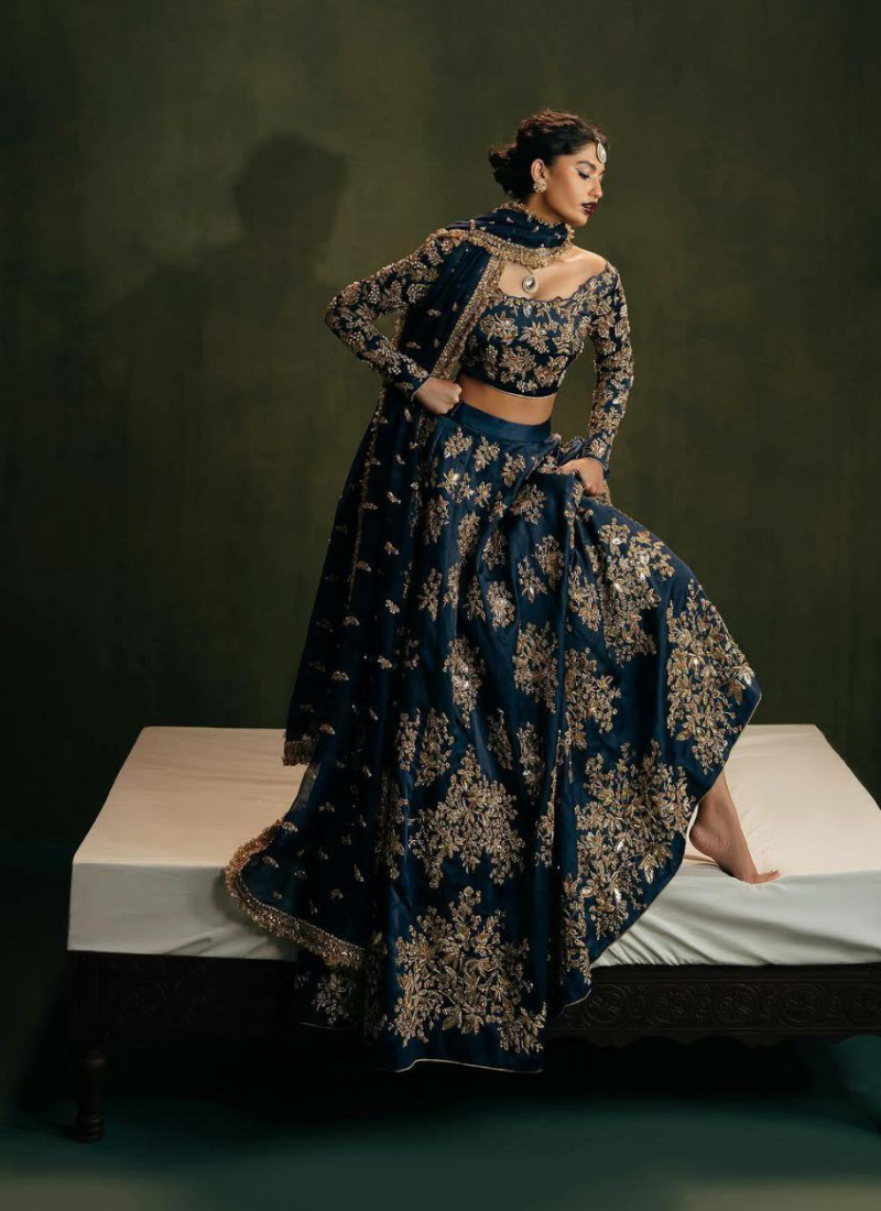 Heavy Chinon Silk Lehenga Choli with Sequins & Zari Embroidery + Lace Dupatta