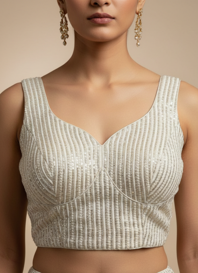 Glam Heavy Embroidery Deep Neck Party Blouse