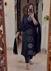 Pure Mul Cotton Punjabi Suit Set with Dupatta & Pearl Moti Mala (Sizes M–3XL) 3