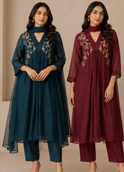 Mul Chanderi Kurta Pant Dupatta Set 3