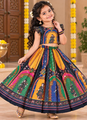 Chinon Silk Mirror Work Navratri Lehenga Set for Children Indian Girl Outfit 7