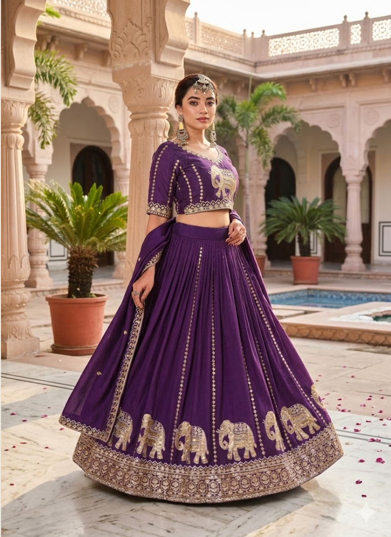 Vichitra Lehenga Choli with Heavy Sequin Embroidery