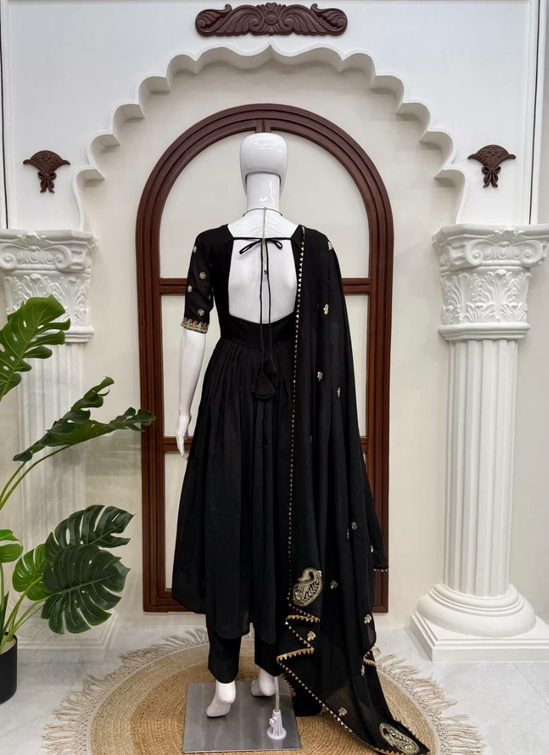 Vichitra Silk Gown Set with Dupatta – Thread & Sequence Work
