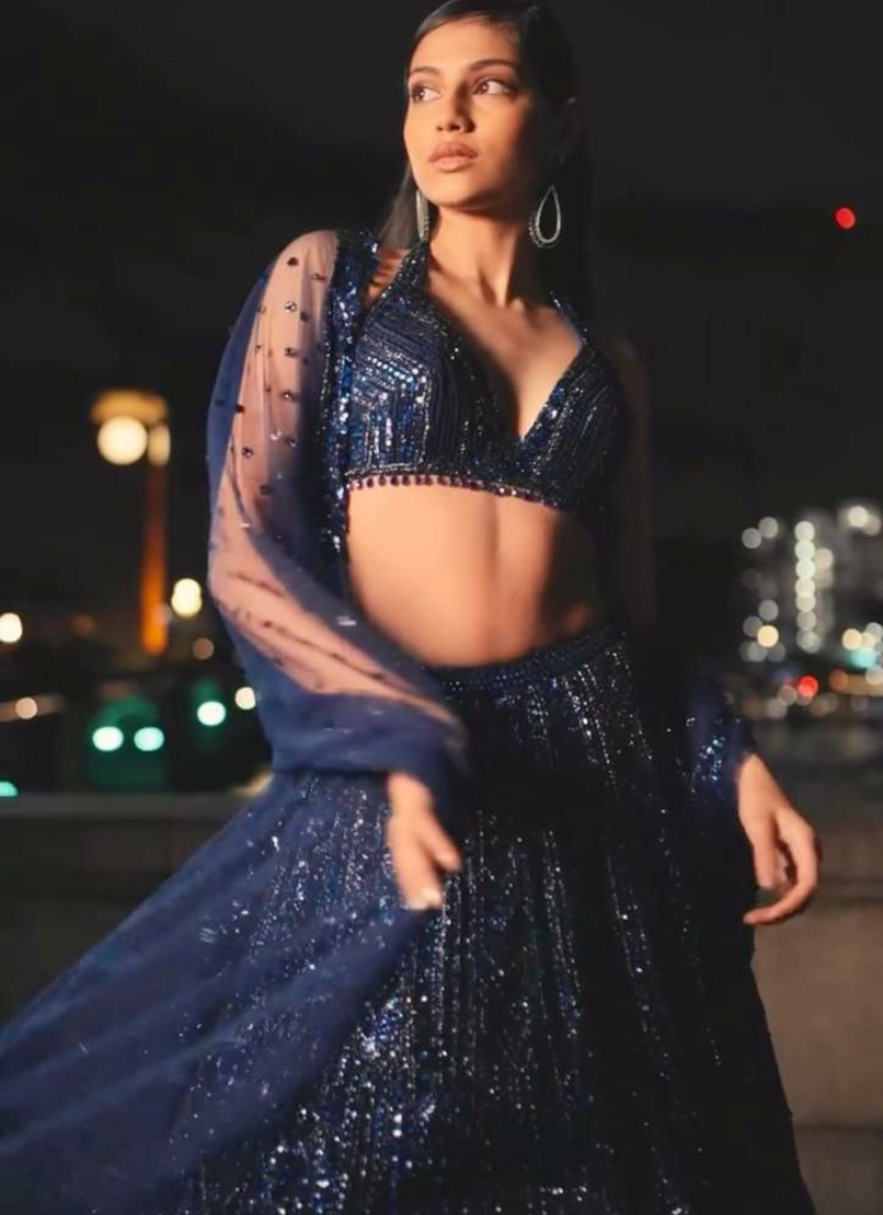 Net Lehenga Choli with Sequins & Dori Embroidery + Dupatta