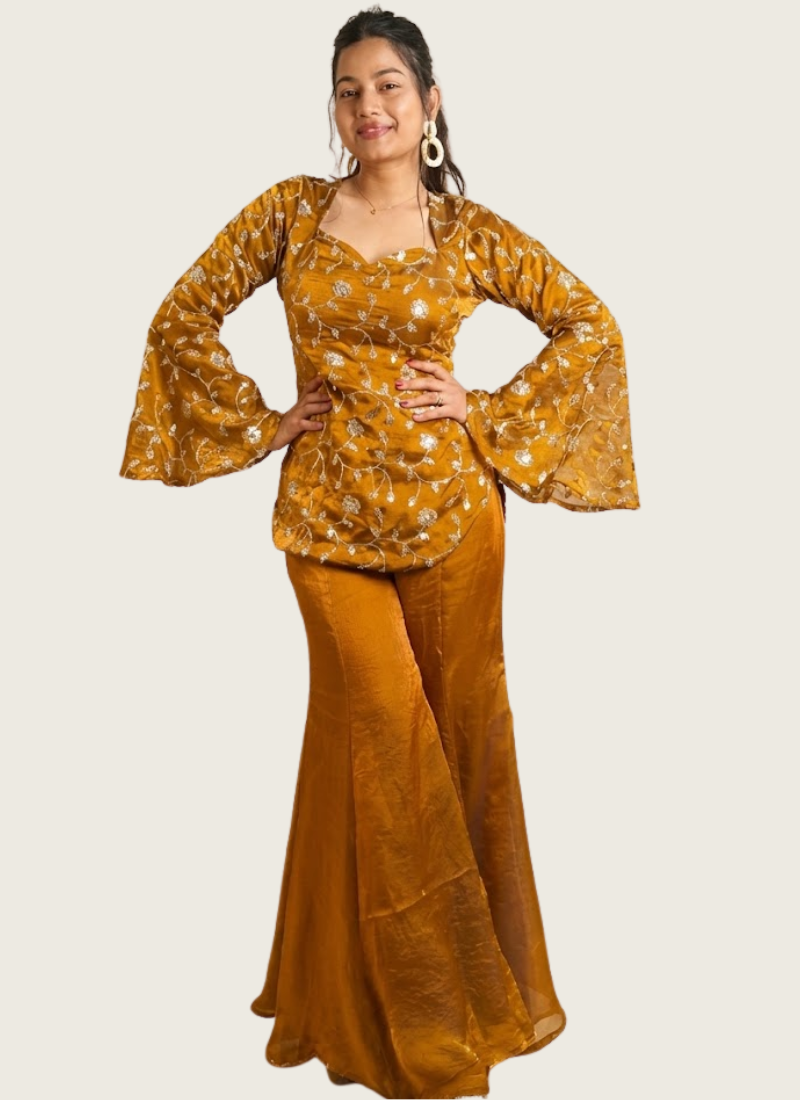 NC Moss Sharara Suit with Sequins Embroidery (Kurti + Palazzo)