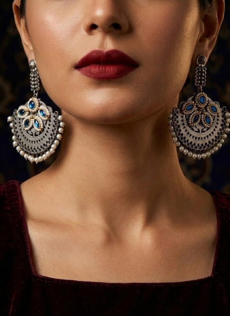 Sofia Blue Silver Earrings - View 5