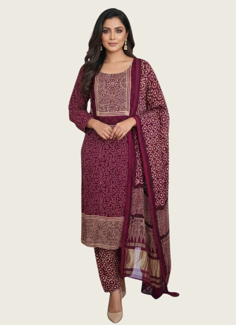 Pure Modal Ajrak Salwar Suit – Dupatta Kari Border